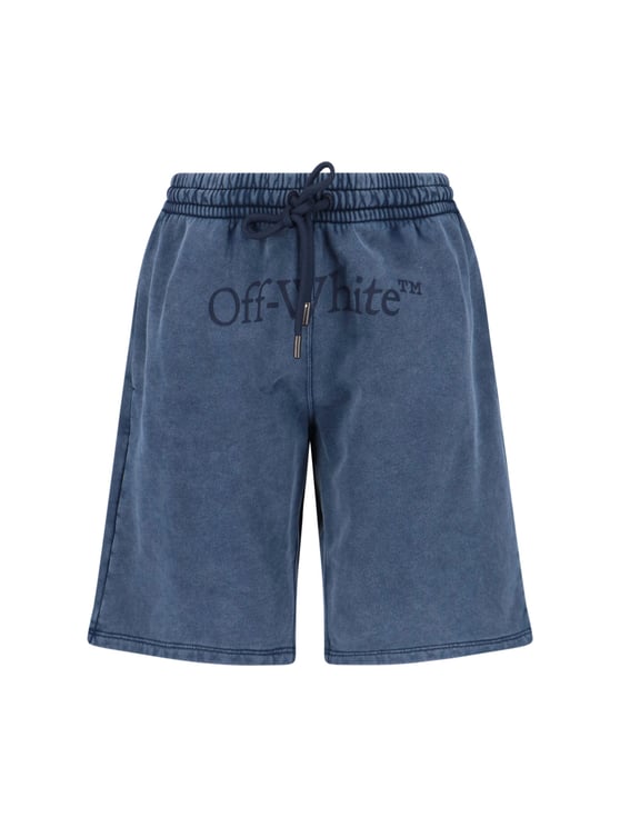 OFF-WHITE Blue Mid-Rise Cotton Logo Shorts