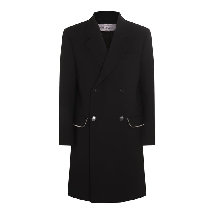 OFF-WHITE Double-Breasted Black Wool Coat With Structured Silhouette