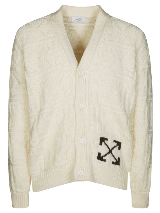 OFF-WHITE Textured Knitted Cardigan with V-Neck and Arrow Motif