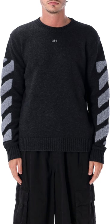 OFF-WHITE Diag Fuzzy Knit Crewneck Grigio