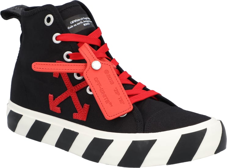 OFF-WHITE Vulcanized Hi Black Red Canvas Sneakers