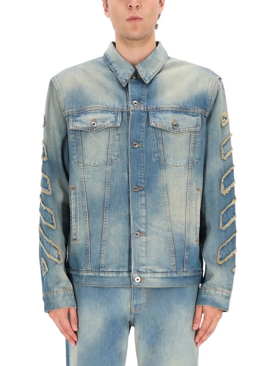 OFF-WHITE Raw Patch Distressed Denim Jacket