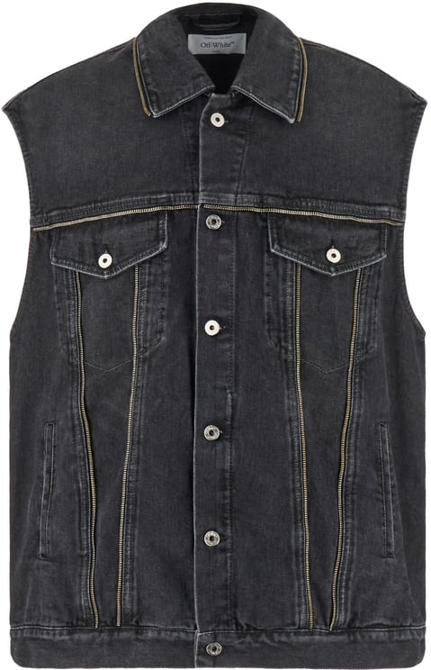 OFF-WHITE Off White Dark grey denim sleeveless oversize jacket