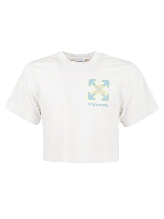 OFF-WHITE Cropped Short-Sleeve Cotton T-Shirt with Graphic Prints