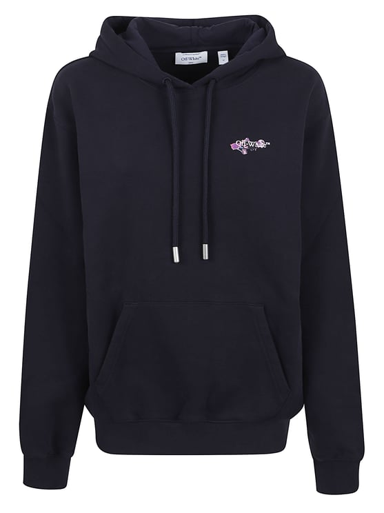 OFF-WHITE Cotton Sweatshirt with Watercolor Arrow Motif and Adjustable Hood