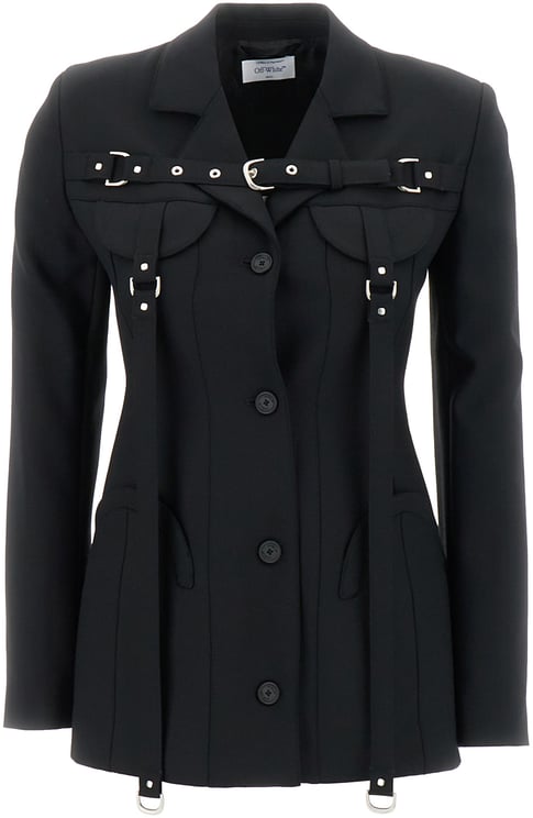 OFF-WHITE Off White Black stretch polyester blend blazer