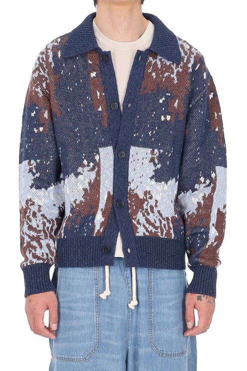 Officine Generale Terry Jacquard Linen-Blend Multicolored Cardigan