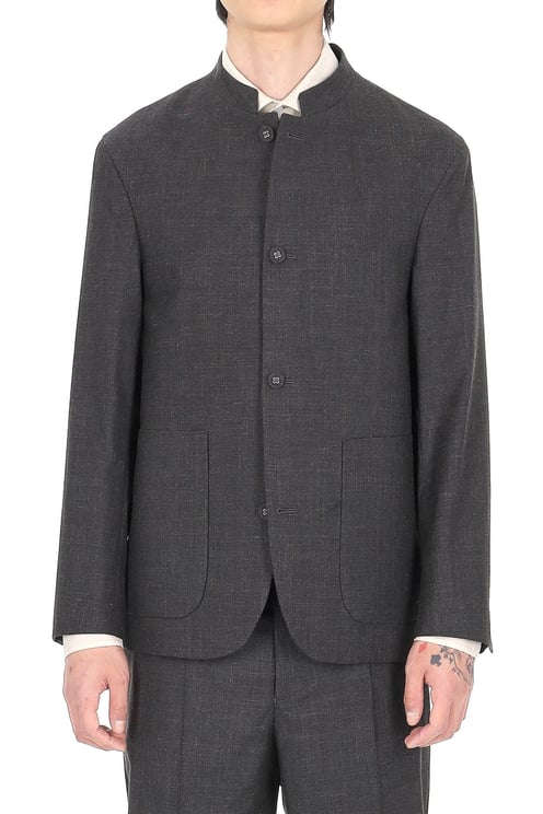 Officine Generale Meryl Wool-Silk-Linen Band Collar Jacket