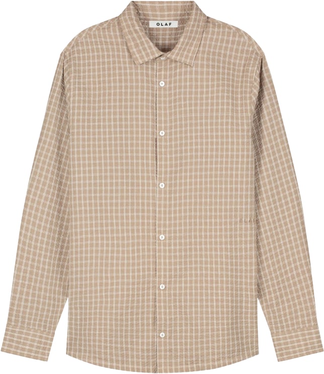 ØLÅF Olaf Checked Seersucker Ls Shirt Lange Mouw Overhemden Beige M240308
