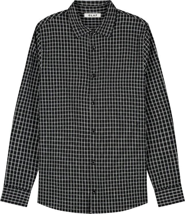 ØLÅF Olaf Checked Seersucker Ls Shirt Lange Mouw Overhemden Zwart M240308