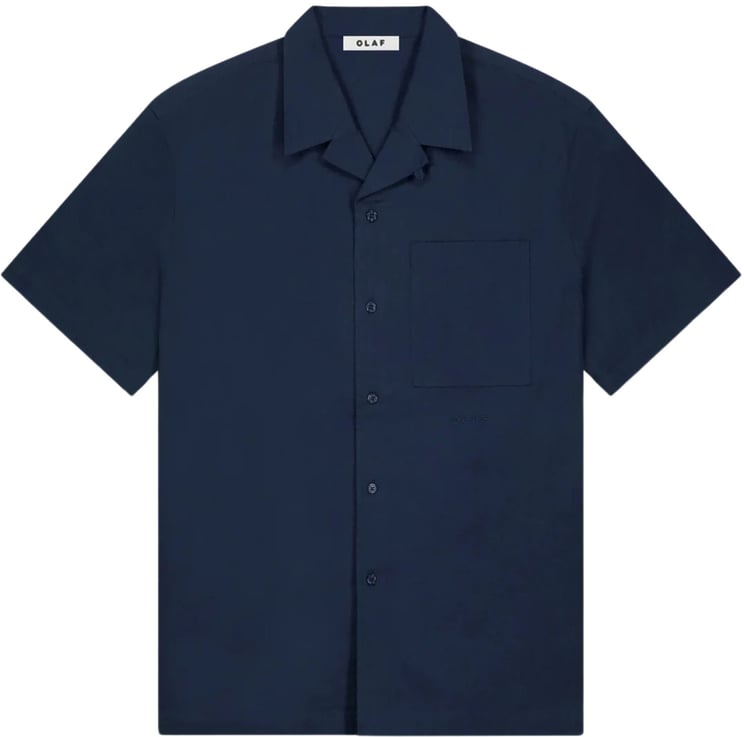 ØLÅF Olaf Seersucker Camp Shirts Korte Mouw Overhemden Donkerblauw M250300