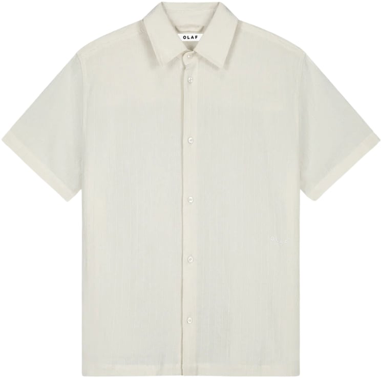 ØLÅF Olaf Textured Stripe Boxy Ss Shirt Korte Mouw Overhemden Off White M250301