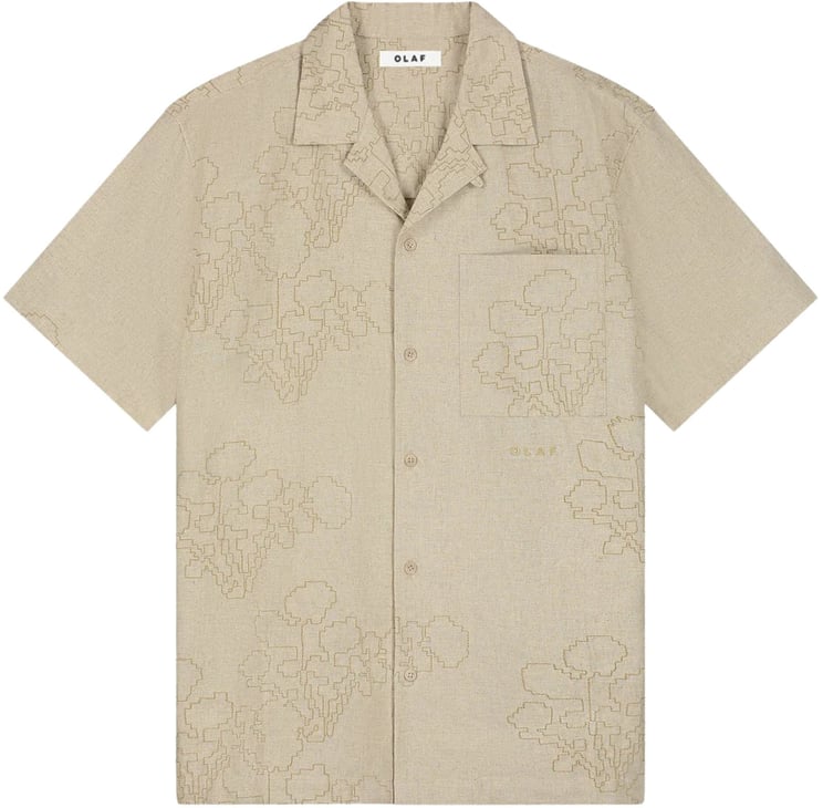 ØLÅF Olaf Embroidered Flower Ss Shirts Korte Mouw Overhemden Beige M250303