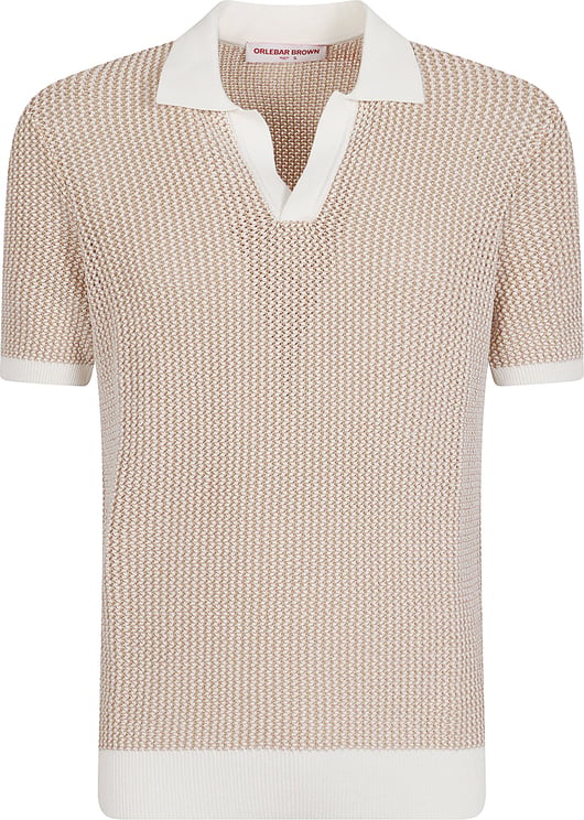 Orlebar Brown Textured Knit Polo Shirt with White Collar