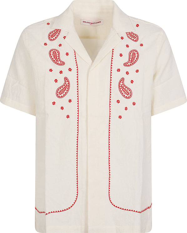 Orlebar Brown Textured Short-Sleeved Shirt with Embroidered Motifs