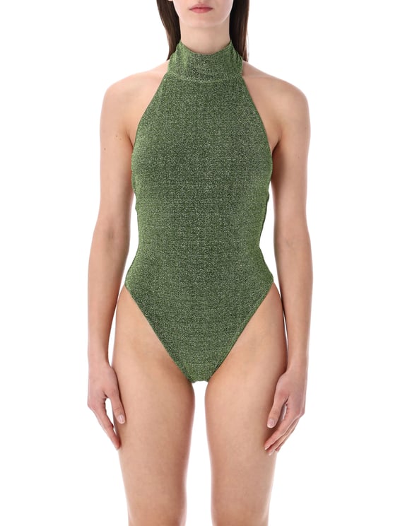 Oséree Pearlescent Detail High-Neck One-Piece Swimwear