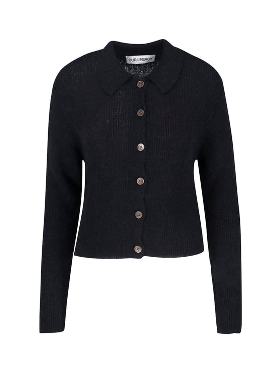 Our Legacy Cropped Ribbed Knit Cardigan with Classic Collar