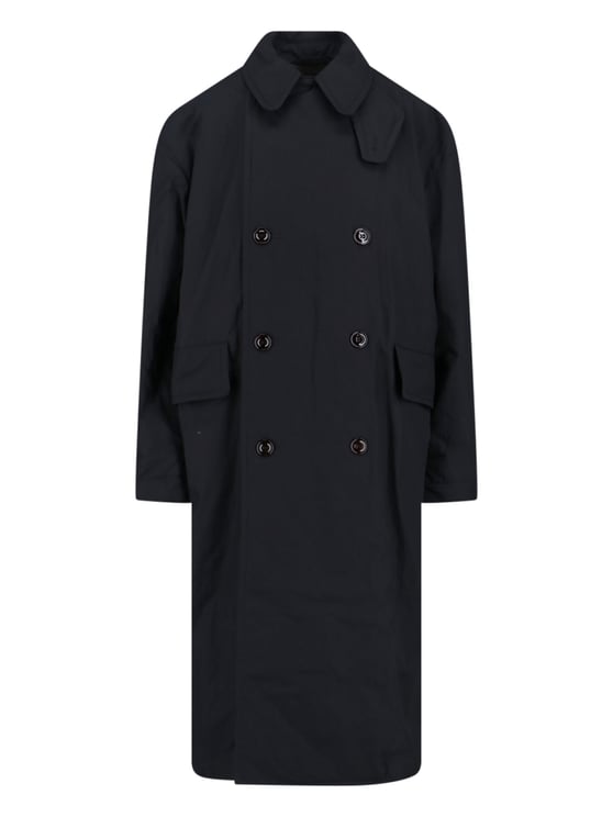 Our Legacy Double-Breasted Black Coat With Round Collar