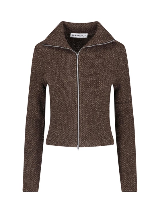 Our Legacy Brown Textured Cropped Zip Sweater