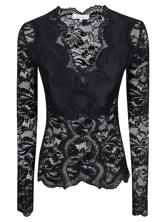 Paco Rabanne Long-Sleeved V-Neck Top with Scalloped Lace Edges