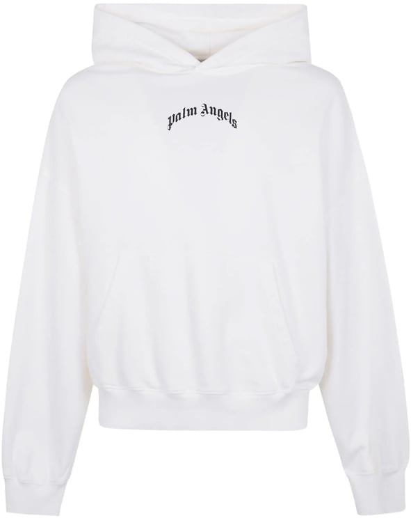 Palm Angels White Gothic Print Hooded Cotton Sweatshirt