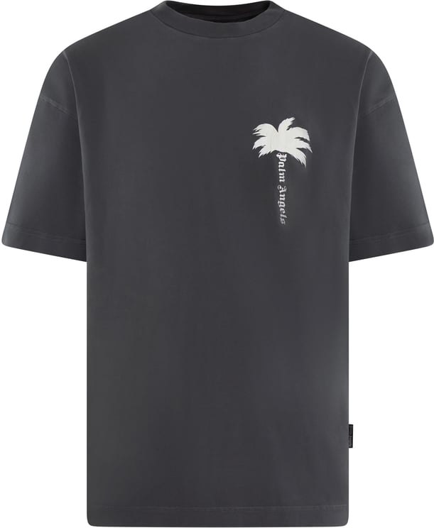 Palm Angels Heren Cracked Logo T-Shirt Dk Grey