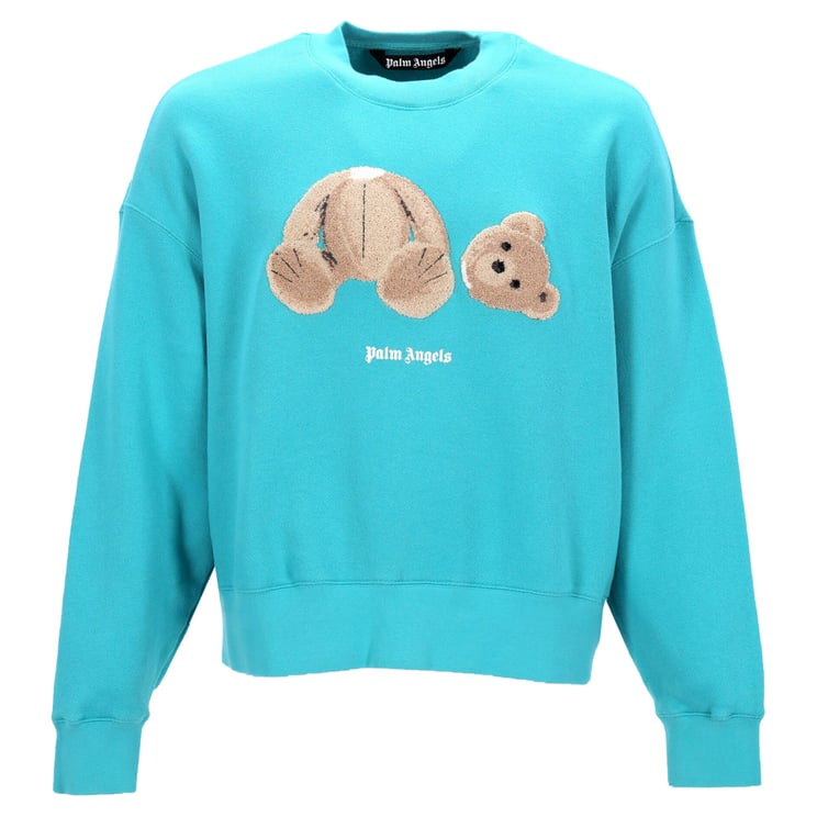 Palm Angels Bear Embroidered Sweatshirt With Print And Ribbed Details