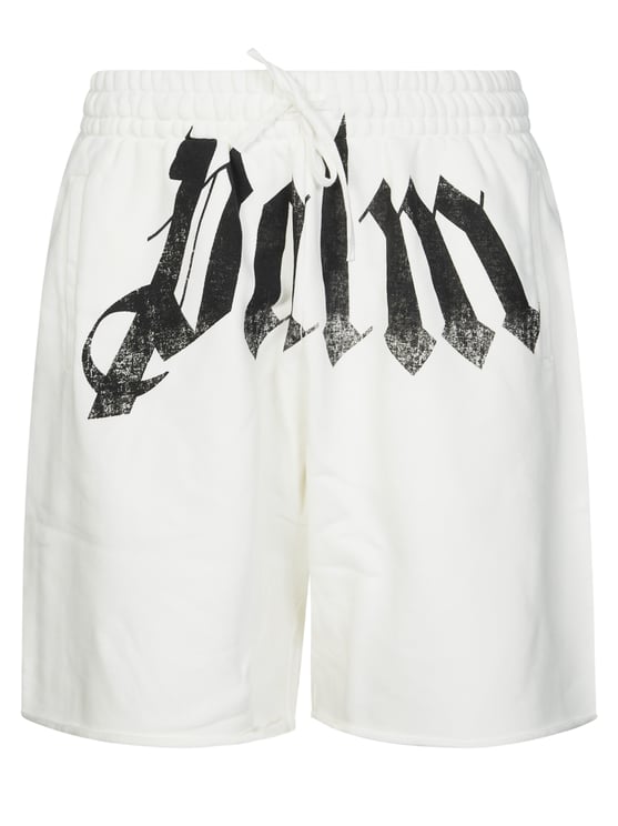 Palm Angels White Big Waist Logo Sweatshorts