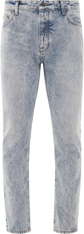 Palm Angels Palm Angels Curved Logo Print Straight Fit Jeans (lichtblauw)