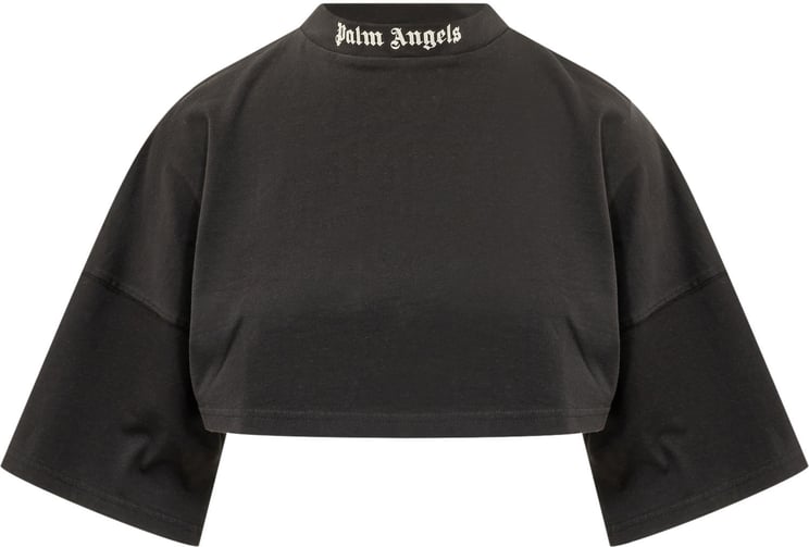 Palm Angels T-shirt Cropped con Logo su Collo