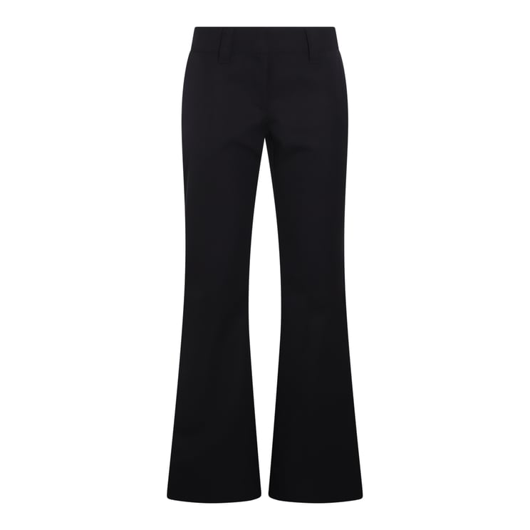 Palm Angels Navy Blue Wool Blend Flared Trousers With Low Waist Design