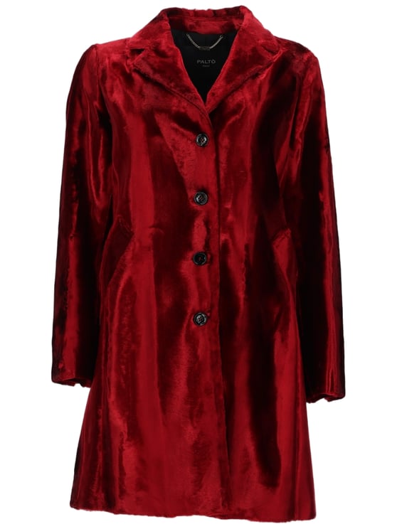 Palto Plush Single-Breasted Coat with Glossy Velvet Finish