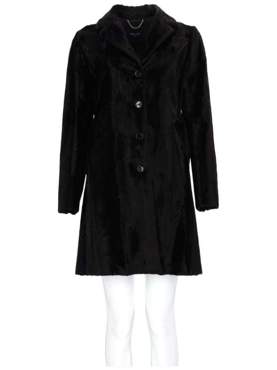 Palto Tailored Black Coat with Classic Collar and Button Details