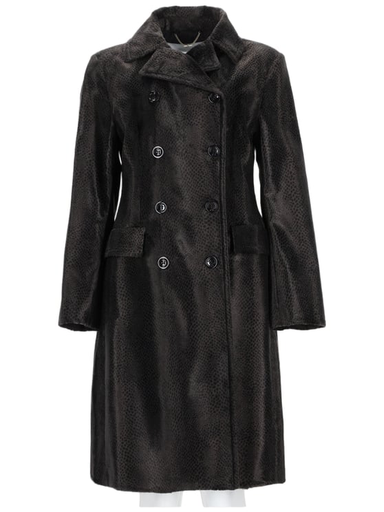 Palto Double-Breasted Coat with Textured Glossy Fabric