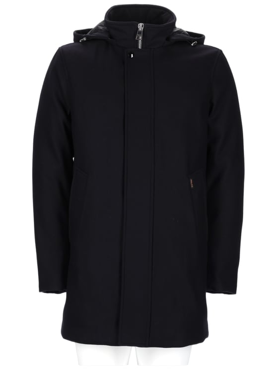 Palto Hooded Black Wool-Blend Coat with Minimalist Design