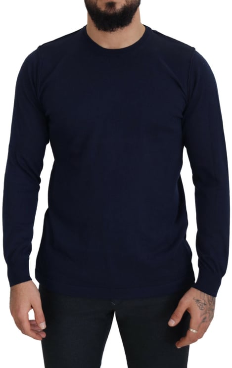 Paolo Pecora Paolo Pecora Milano Blue Cotton Crewneck Pullover Sweater