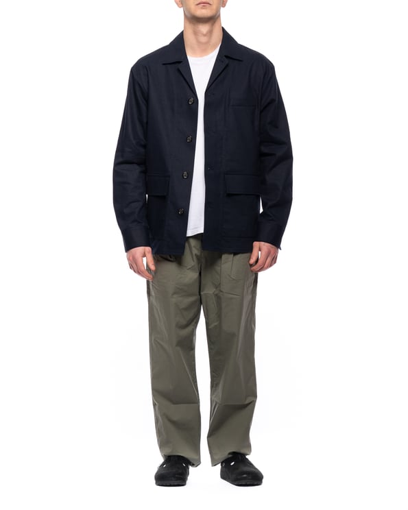 Paolo Pecora Blue Reverse Collar Linen-Blend Casual Shirt