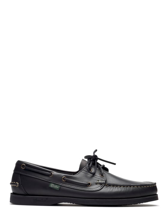 Paraboot Moccasin-Style Black Leather Flat Shoes With Lace-Up Design