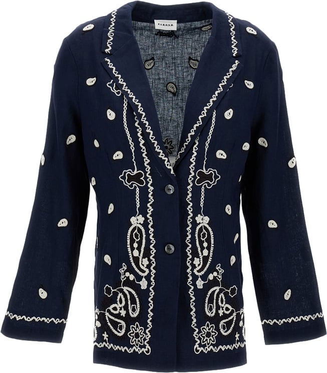 P.A.R.O.S.H. Embroidered Linen Jacket with Classic Lapels