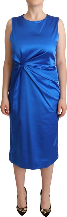 P.A.R.O.S.H. P.A.R.O.S.H. Blue Acetate Sleeveless Pleated Midi Sheath Dress