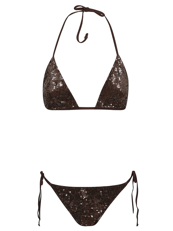 P.A.R.O.S.H. Micro-Sequin Brown Bikini with Adjustable Sliding Triangle Cups