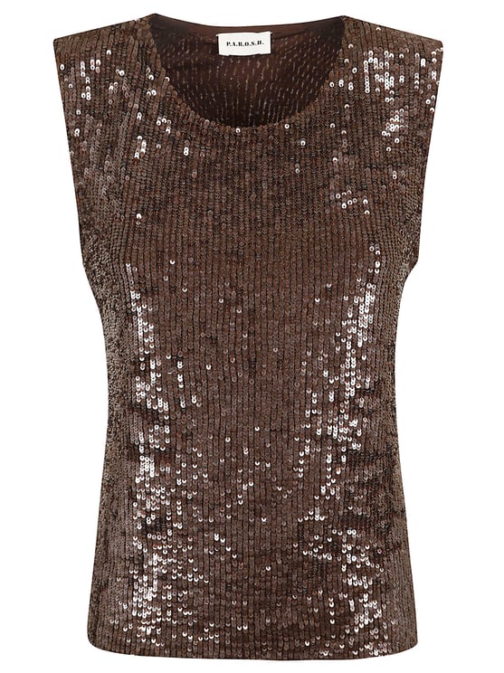 P.A.R.O.S.H. Sequined Sleeveless Top with Classic Crew Neck