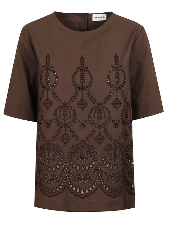 P.A.R.O.S.H. Brown Cotton Poplin Top with Embroidered Detail