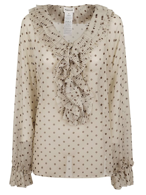 P.A.R.O.S.H. Sheer Silk Blouse with Polka Dot Pattern