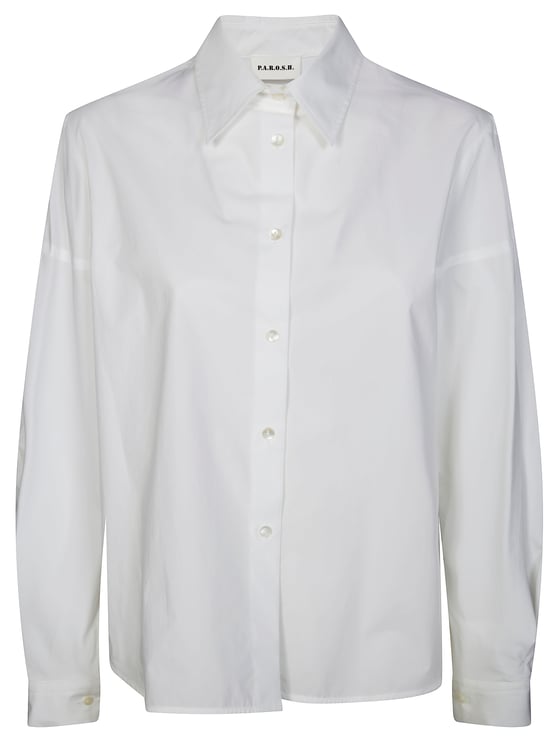 P.A.R.O.S.H. White Wide-Sleeved Cotton Shirt with Classic Collar