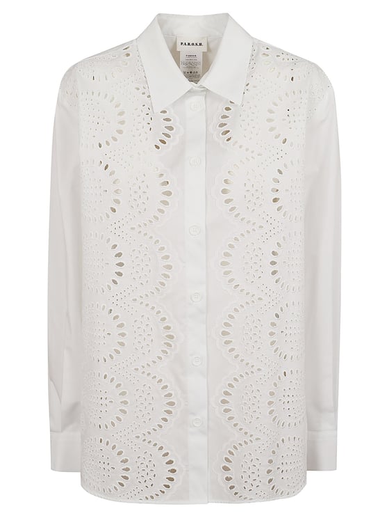 P.A.R.O.S.H. Sangallo Lace Openwork Shirt with Classic Collar