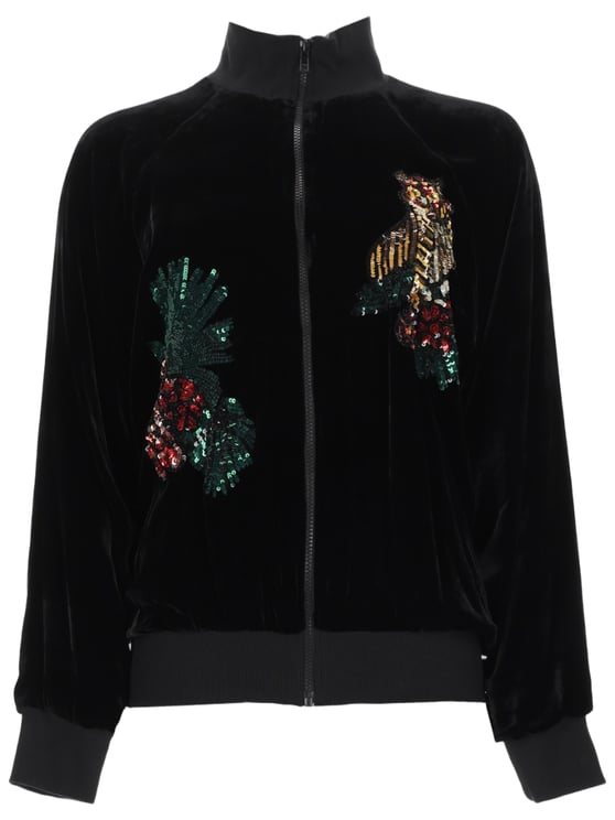 P.A.R.O.S.H. Black Velvet Zip-Up Jacket with Sequin Embellishments