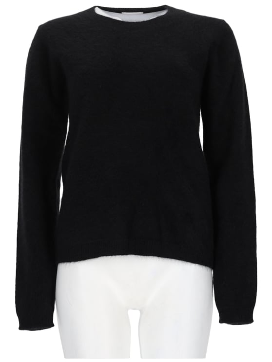 P.A.R.O.S.H. Soft-Fuzzy Black Pullover Sweater with Round Neckline