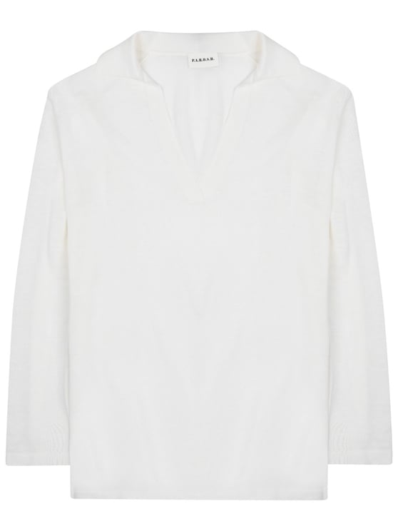 P.A.R.O.S.H. Ivory Refined V-Neck Linen-Blend Top