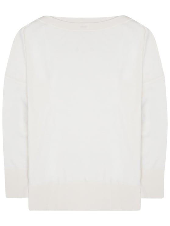 P.A.R.O.S.H. Ivory Wide Round Neck Wool-Blend Sweater